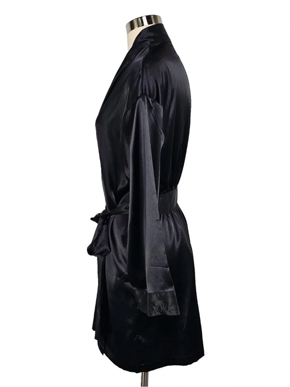 Vtg Y2K Victorias Secret Black Satin Kimono Robe OS Lingerie Romantic Sleepwear